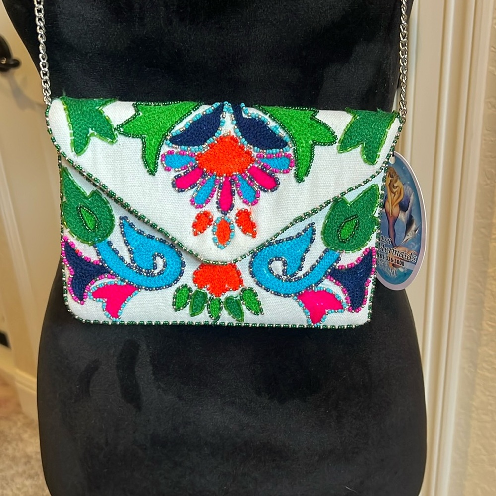 Embroidery and jeweled clutch/crossbody